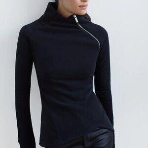 Marcella NYC Sweatshirt Black Brie Asymmetric Mockneck Zip - S